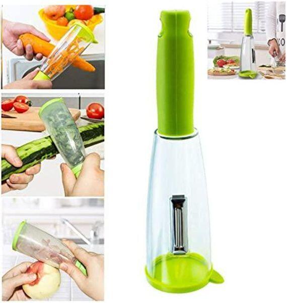 Pelador de acero inoxidable con recipiente