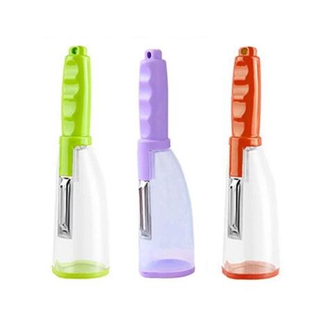 Pelador de acero inoxidable con recipiente