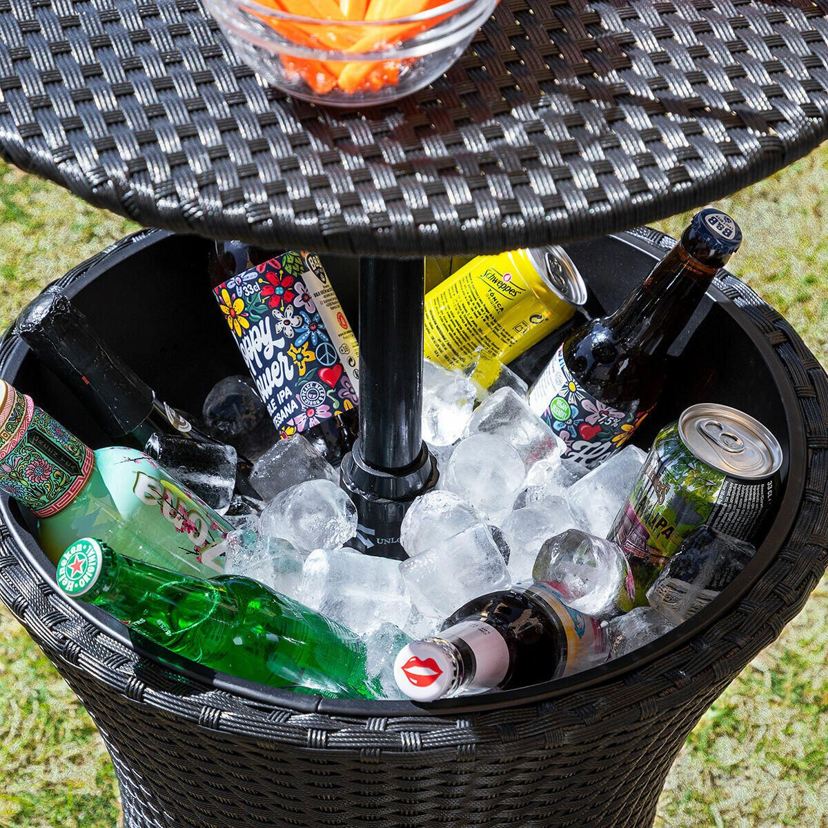 Mesa nevera de jardín con altura ajustable