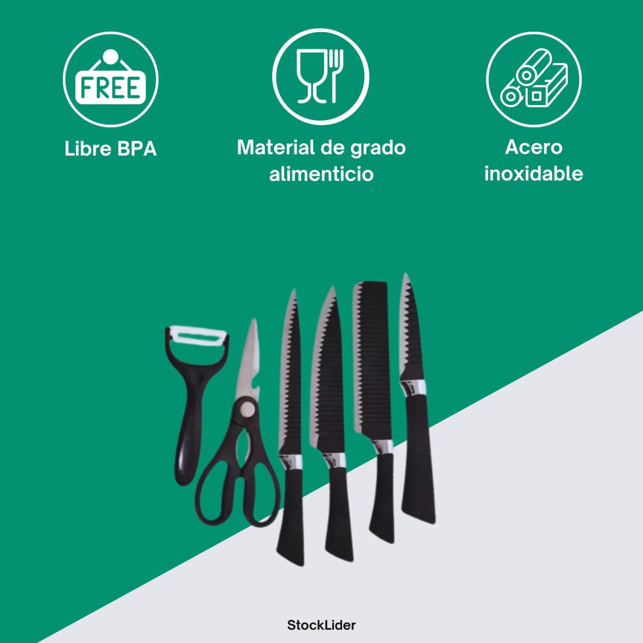 Set de cuchillos y utensilios de cocina de 6 piezas
